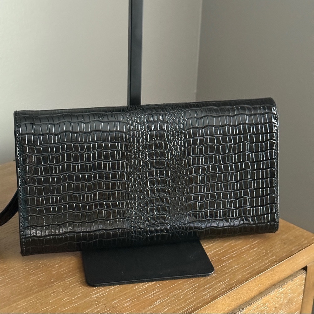 Crocodile Pattern Women Clutch Purse Envelope Bag Black - Picture 2 of 8